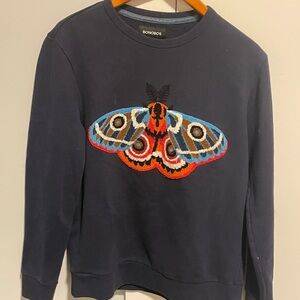 Bonobos Men's Navy Fleece Sweatshirt with Boucle Butterfly/Moth Design